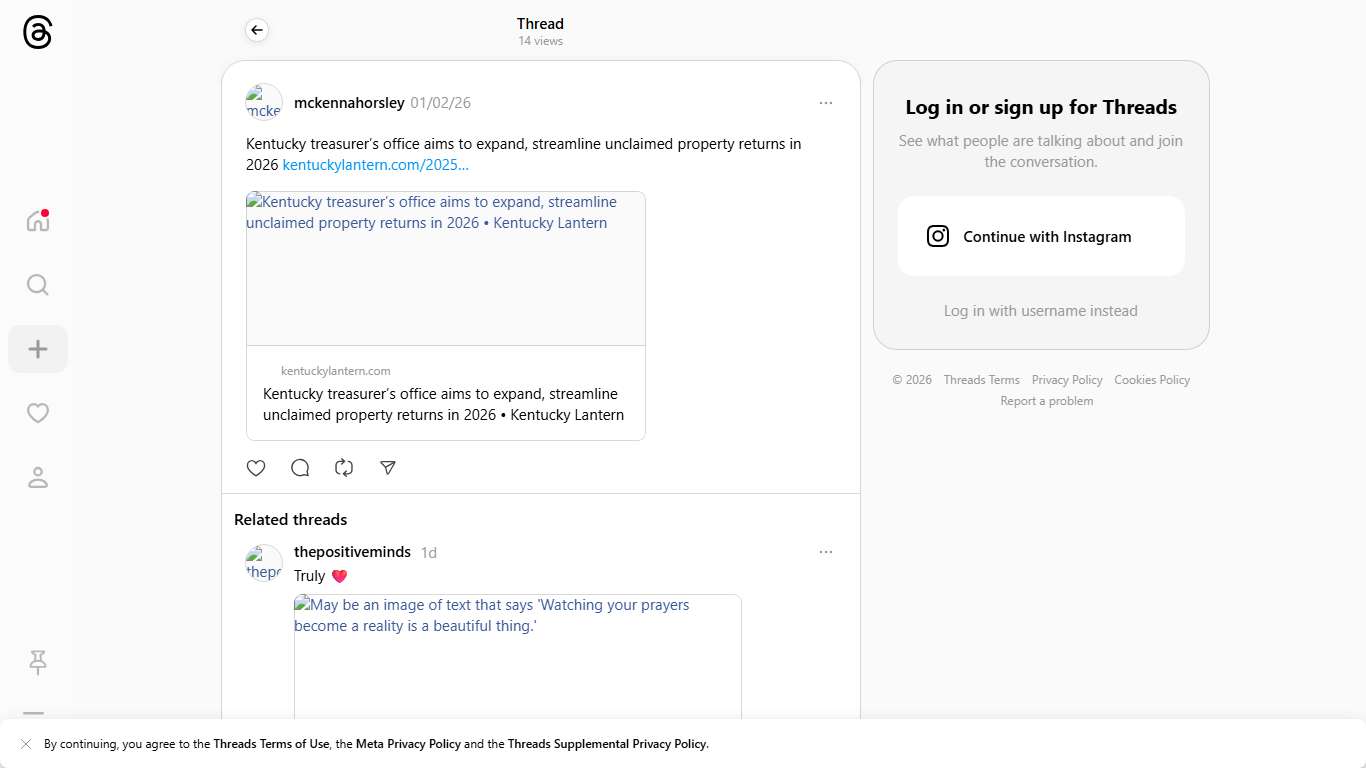 Kentucky treasurer’s office aims to expand, streamline unclaimed property returns in 2026 https://kentuckylantern.com/2025/12/31/kentucky-treasurers-office-aims-to-expand-streamline-unclaimed-property-returns-in-2026/