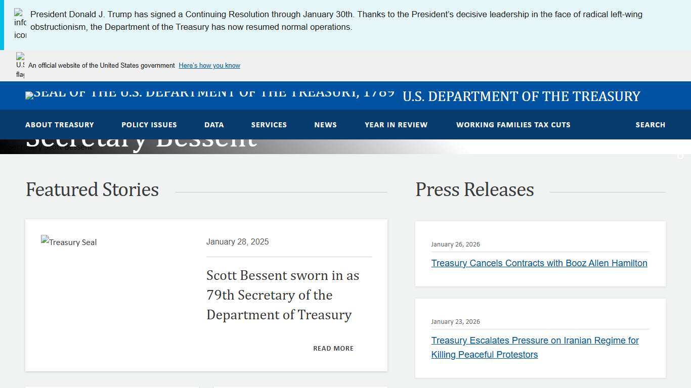 Front page U.S. Department of the Treasury